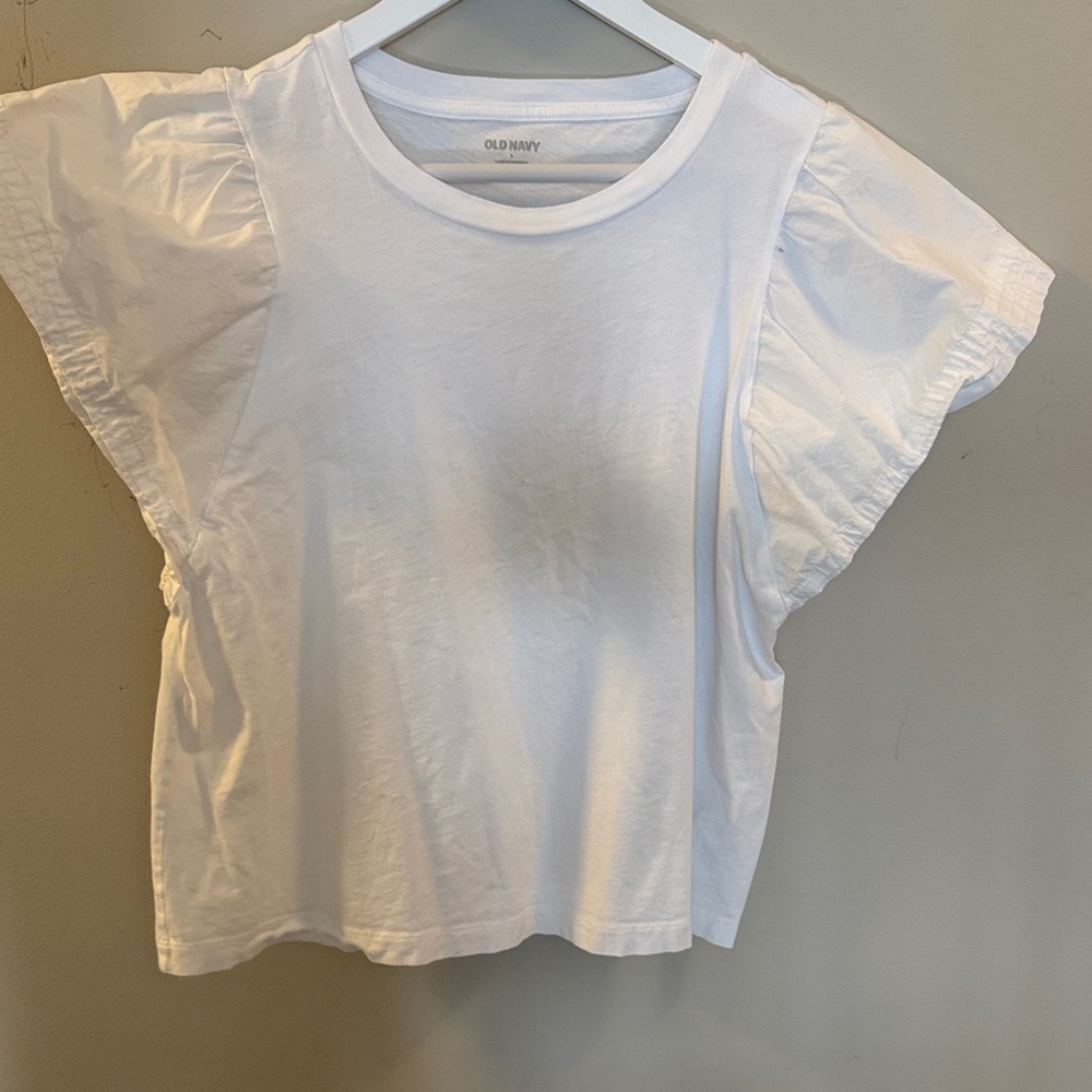 Old Navy White Ruffle Sleeve Tee